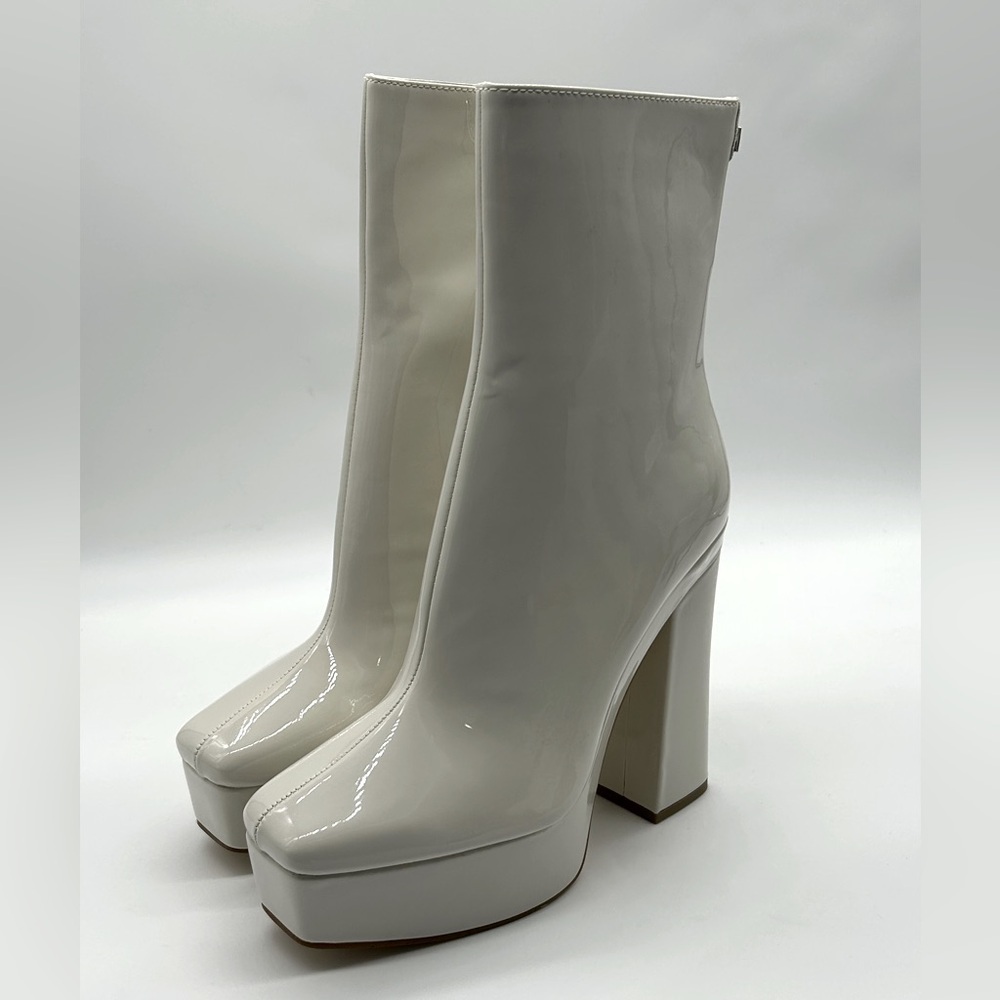 Guess BYRA Platform Block Heel Women’s Ankle Boots Ivory Patent, Size 9.5M NWB - Picture 4 of 12